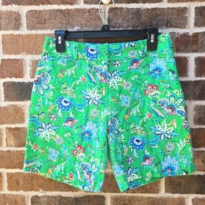 Talbots Green Floral Linen Blend Shorts Women’s Size 4 High Rise Summer